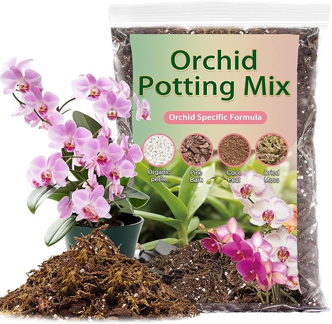 Premium Orchid Potting Mix for Repotting,2.02 Quarts Orchid Soil for Various Orchid Types,Orchid Specific Formula Blends Natural Pine Bark,Perlite,Coco Peat & Dried Forest Moss