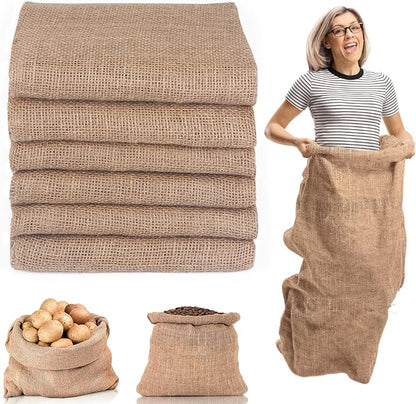Kmise Burlap Potato Sack Race Bags (Pack of 6),48"x25" Large Natural Jute Burlap Sacks for Kids & Adults, Reusable Eco-Friendly Grow Bag for Field Day Games, 3-Legged Races & Harvest Storage