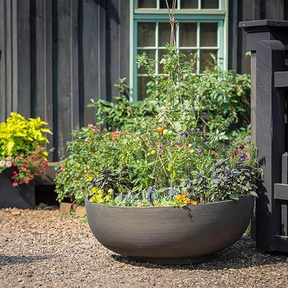 Crescent Garden Extra Large Outdoor Planter Bowl with Drain Hole for Water Gardens, Fountains, Decorative Landscaping - 40" W x 15" H (Old Bronze)