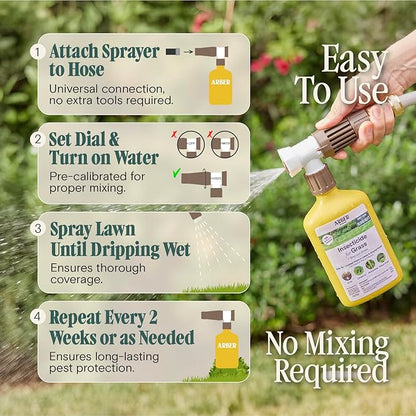 Organic Insecticide for Lawns, Trees & Shrubs – 16oz Ready-to-Spray Hose-End – Kills Grubs, Armyworms, Chinch Bugs & Beetles – Gentle on Grass, Bee-Safe, Kid & Pet Friendly – Outdoor Yard Pest Control