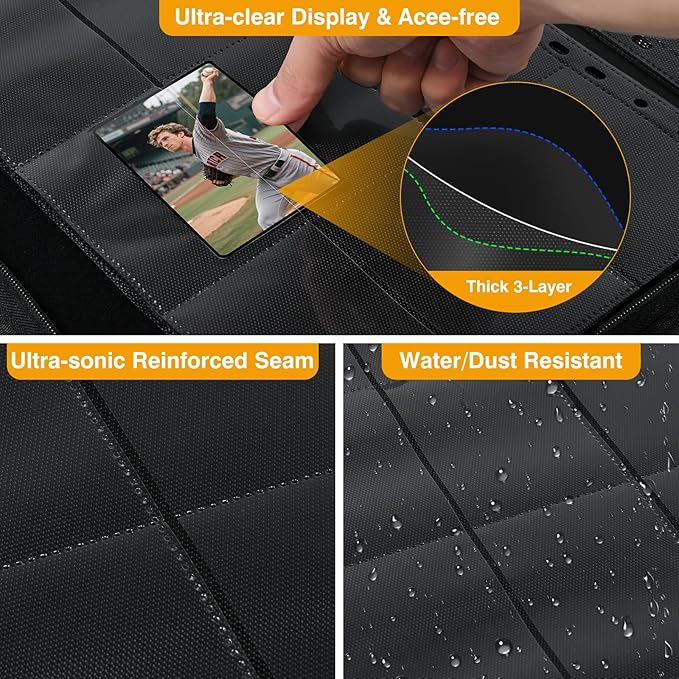 20 Pack 360 Pockets Black Trading Card Sleeves Binder Sheets, Double Sided Thicken Game Card Sleeves for 3 Ring Binder, 9 Pocket Side Loading Page Protector for MTG, Yugioh, Game, Baseball Cards