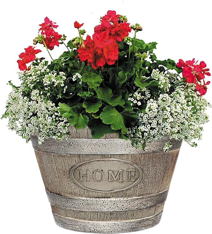 Classic Home and Garden Whiskey Plastic Resin Home Flower Pot Barrel Planter, Oak Brown, 15" (Pack of 2)