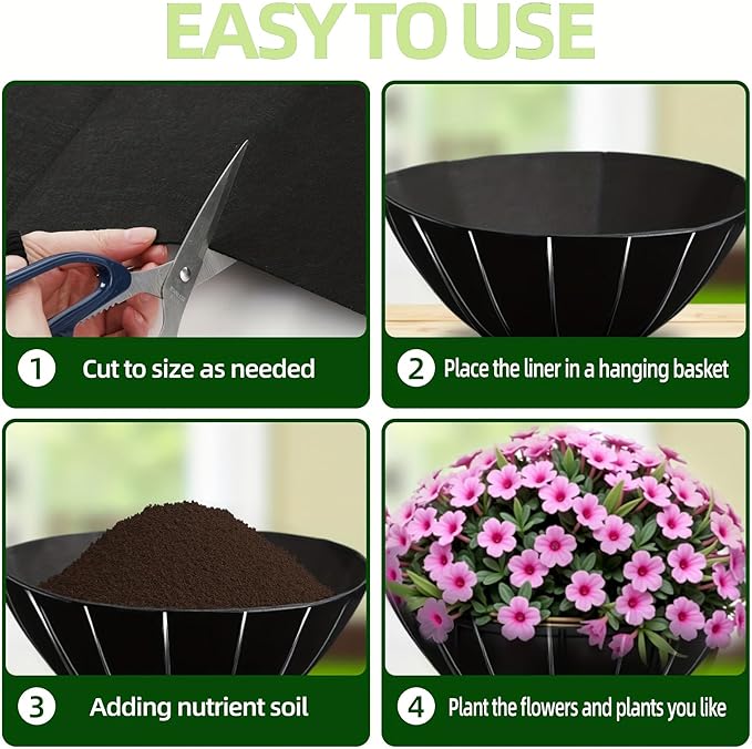 12x120 Inch Non Woven Flower Pot Liner Roll, Felt Planter Liner Roll, Fabric Planter Liners Rolls, Coco Liners Alternative Basket Planters lining for Planters Hanging Basket Window Box (12x120 Inch)