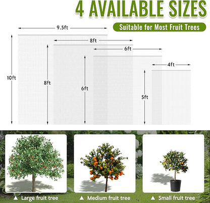 2 Pack Fruit Tree Netting Bags with Zipper and Drawstring, 8 x 8ft Ultra Fine Mesh Garden Netting Plant Cover, Bird Netting for Blueberry Bushes, Fruit Trees, Flowers (White, 8 x 8 ft)
