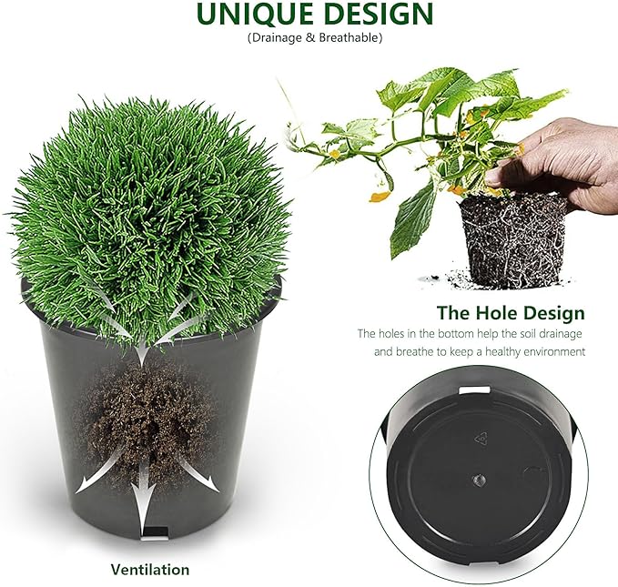 10-Pack 1.6 Gallon Round Planter Nursery Pots, Flower Plant Container Injection Molded Plastic Nursery Pots Gardening Pots for Indoor Outdoor Vegetables, Succulents, Black