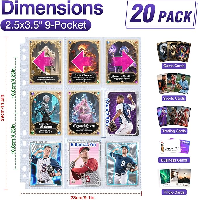 9 Pocket Trading Card Sleeves Binder Sheets, 360 Pockets White Side Loading Card Binder, Double-Sided Card Sleeve Pages for 3 Ring Binder, Card Holder Protectors for Baseball, MTG Game, Business Cards