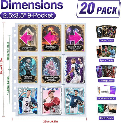 9 Pocket Trading Card Sleeves Binder Sheets, 360 Pockets White Side Loading Card Binder, Double-Sided Card Sleeve Pages for 3 Ring Binder, Card Holder Protectors for Baseball, MTG Game, Business Cards