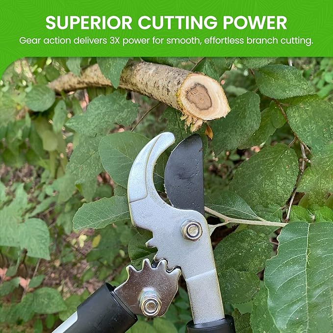 GARDEN GURU Bypass Loppers Tree Trimmer Clipper - 3X Cutting Power Gardening Loppers Pruning Shear -Comfort Grip Handles -High Carbon Steel Blade – Heavy Duty Branch Cutter –Cut Thick Branches w Ease