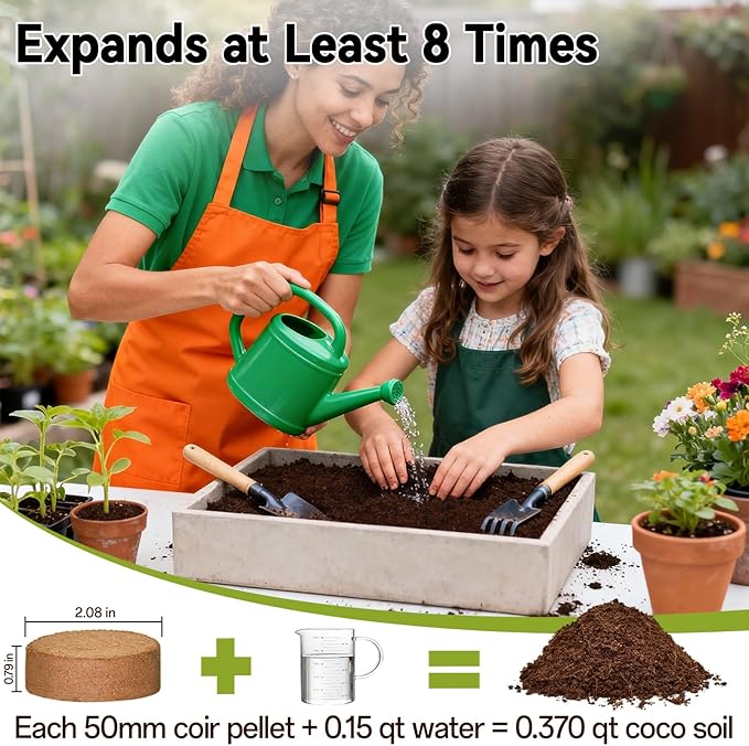 ZeeDix 100 Pack 50mm Organic Coco Coir Seed Starter Pellets, Compressed Coconut Fiber Seed Starter Soil Discs Potting Soil Mix for Indoor Outdoor Plants, Herbs Houseplants Bonsai Vegetables Flowers