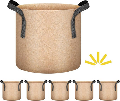 iPower 5 Pack 2 Gallon Tan Grow Bags, Garden Planting Nonwoven Fabric Pots with Reinforced Handle, Heavy Duty and Aeration Planter Pot for Tomato, Fruits, Vegetables and Flowers