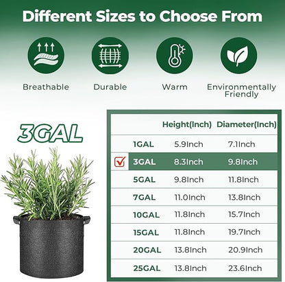 T4U 3 Gallon Grow Bags, Upgrade Grow Bags with Handles, Heavy Duty Thickened Nonwoven Fabric Pots, 3 Gallon Pots for Plants, Rosemary, Chamomile, Onion (5 Pack)