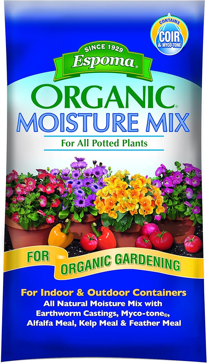 Espoma Organic Moisture Mix Potting Soil - All Natural Potting Mix For All Indoor & Outdoor Containers For Organic Gardening, 1 cubic foot bag. Pack of1