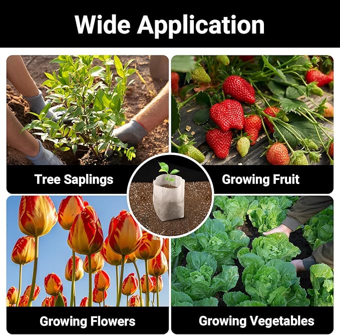 Nursing Growing Pouch, 100pcs 11 x 11.8 in Plant Non-Woven Nursery Bags Large, Fabric Seedling Plant Grow Bags, Seed Starting Planting Growing for Home Garden Supply