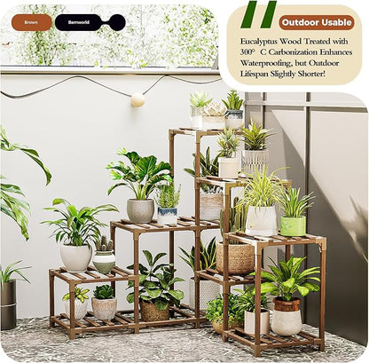 Bamworld Plant Stand Indoor Corner Plant Shelf Outdoor for Multiple Plants Wood Flower Stand Ladder Plant Table for Plant Pots for Window Garden Balcony Living Room