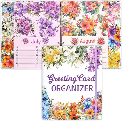 Ceiba Tree Greeting Card Organizer with 24 Pockets Flora Month by Month Hardcover Binder Birthday Reminder for Holiday Wedding Anniversary Cards Home Office
