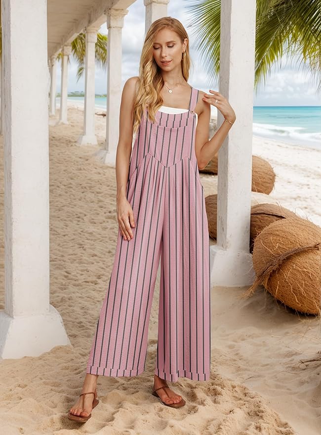 IWOLLENCE Women's Summer Jumpsuits Boho Wide Leg Overalls Casual Loose Rompers with Pockets 2025