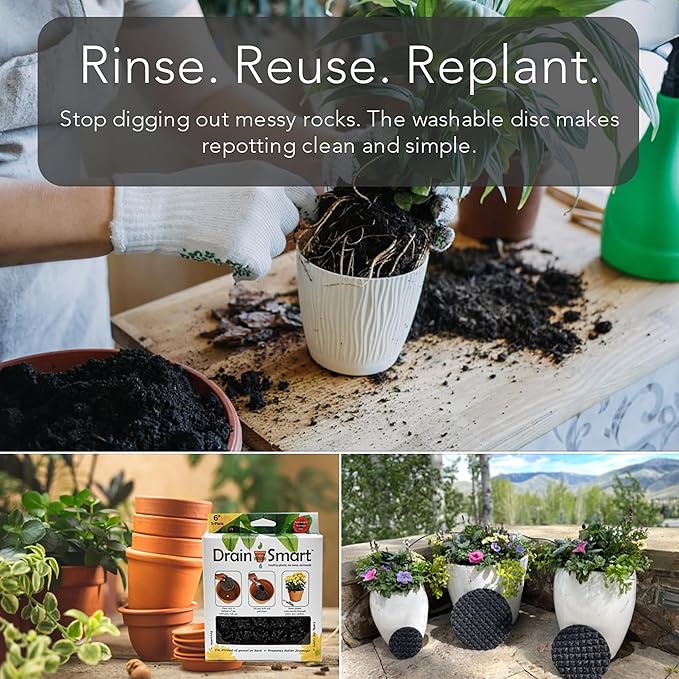 3D Mesh Planter Pot Drainage Insert Disc – Made in USA – Keeps Soil in, Lets Water Drain Out – Cleaner, Lighter Alternative to Gravel for Indoor & Outdoor Planters (6" – 5 Pack)