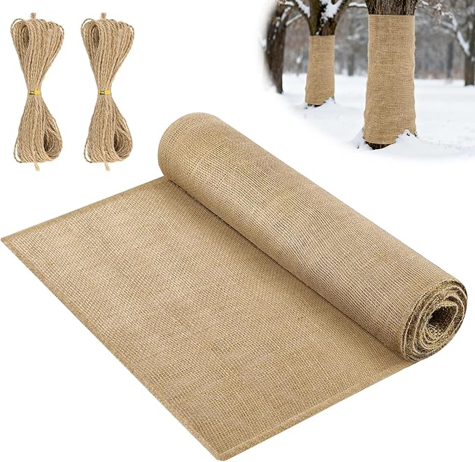 40" x 50 Ft Natural Burlap Fabric Roll with 2 Free Jute Twines - Garden Burlap Wrap for Trees, Winter Plant Protection, Weed Barrier, Raised Bed Liners, Craft & Aisle Runner
