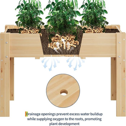 GarveeHome Elevated Garden Bed with Legs & Hooks, 47x30x22 Inch (4x2.5x1.8 ft) Raised Wood Planter Box for Vegetables/Herbs, Outdoor Patio & Backyard with Non-Woven Liner,Natural Wood