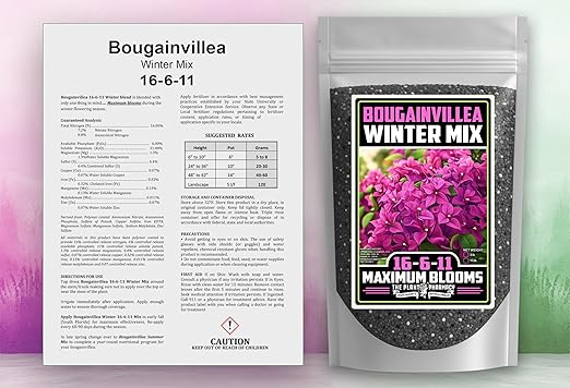 Fertilizer Commercial Grade | Bougainvillea Winter Mix 16-6-11 | 5 Ounces | Custom Professional Mix | Cold-Season Bloom Formula | Controlled Release Nutrition | Micronutrients | Vivid Color & Growth