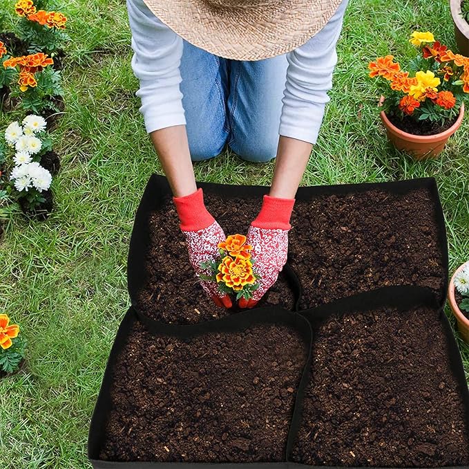 2pcs Raised Garden Bed with Grow Grid,23.6x23.6 inch Elevated Flower Vegetables Bed Planter Box,Planting Container,Plant Root Pouch Pots,Garden Tub