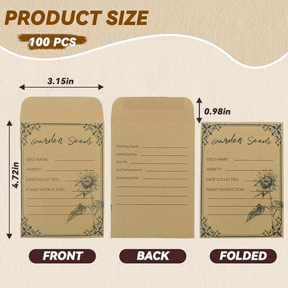 100 Pieces Seed Envelopes - Seed Packets Self Adhesive Sealing Small Seed Saving Envelopes for Storage 4.72 * 3.15 Inch for Collection Vegetable Plants Garden Seeds