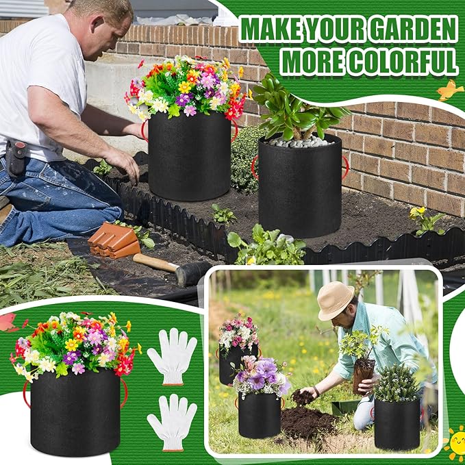 Nuenen 8 Pack Plant Grow Bags Bulk Breathable Nonwoven Fabric Pot with Handles Heavy Duty Nursery Vegetable Pots with Gloves for Garden Vegetables Potato Plants Flower Growing Planting (75 Gallon)