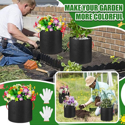 Nuenen 8 Pack Plant Grow Bags Bulk Breathable Nonwoven Fabric Pot with Handles Heavy Duty Nursery Vegetable Pots with Gloves for Garden Vegetables Potato Plants Flower Growing Planting (75 Gallon)