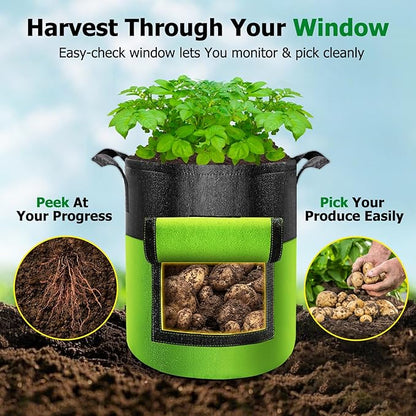 6 Pack Potato Grow Bags with Flap, 15 Gallon Grow Bags for Growing Potatoes, Colorful Durable Fabric Garden Planter Pots with Harvest Window for Tomatoes Vegetables Fruit Flowers Herbs