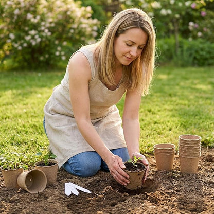 60 Packs 4 Inch Peat Pots with 60 Pcs Plant Labels, Biodegradable Seedling Pots with Drainage Holes, Nursery Pots Breathable Plant Containers, Seed Starter Kit for Vegetables, Flowers