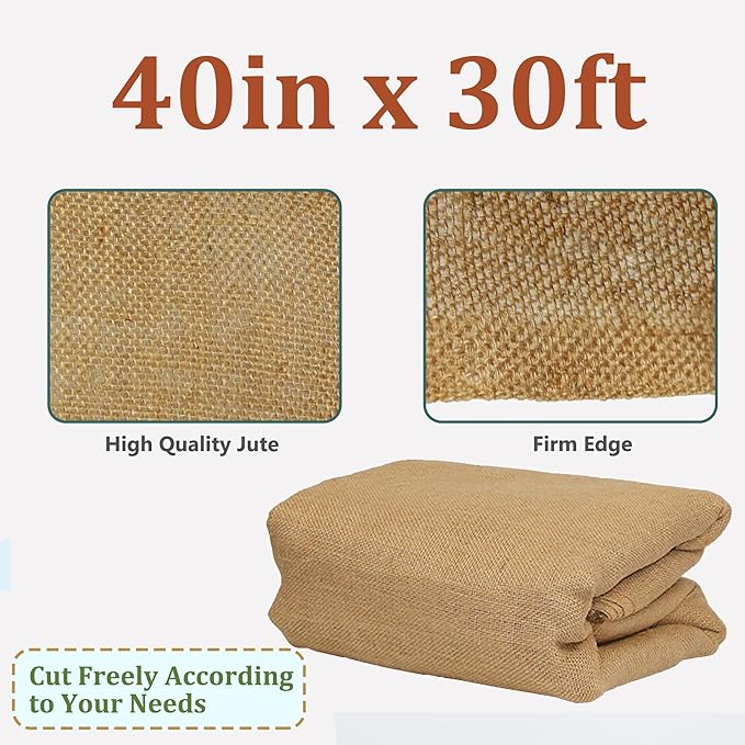Sunnyglade 40in x 30ft Gardening Burlap Fabric, Winter Frost Natrual Burlap Plant Covers Freeze Protection, Shrub Potted Plants Cold Resistant Blankets, Suitable for Party Home Decorations (40in*30FT)