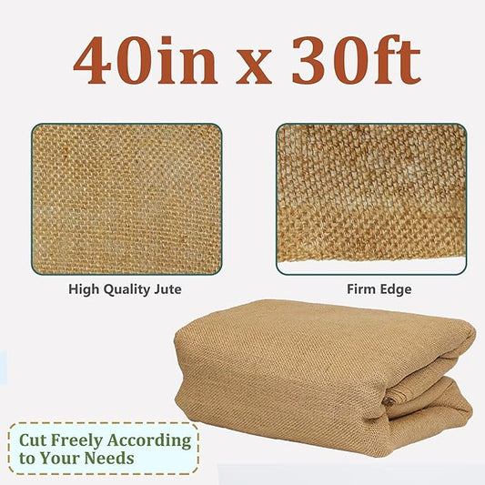 Sunnyglade 40in x 30ft Gardening Burlap Fabric, Winter Frost Natrual Burlap Plant Covers Freeze Protection, Shrub Potted Plants Cold Resistant Blankets, Suitable for Party Home Decorations (40in*30FT)