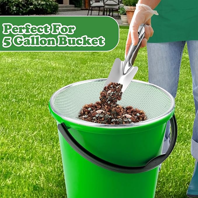 Soil, Sand, and Compost Sifter for Gardening – Sieve for Rocks, Dirt, and Organic Material – Fits 5-Gallon Buckets-3/8 in Aperture