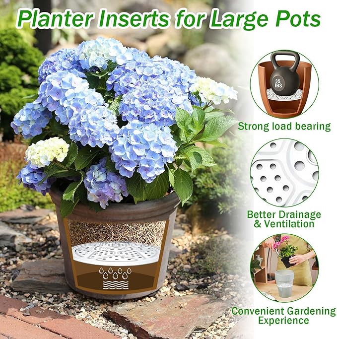 3PCS Round Planter Inserts for Large Tall Pots, 10" Stainless Steel Flower Pot Lift Insert Portable Planter Accessories Circular Plant Risers for Inside Pots with Drainage Hole, Use Less Potting Soil