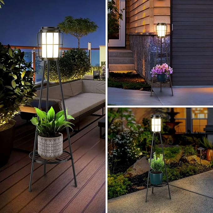 MXwcy 2 Pack Solar Lights Outdoor with Plant Stands - Solar Floor Lamp & Street Lights with Metal Tripod - Patio Decor for Garden, Yard, Pathway, Driveway, Porch