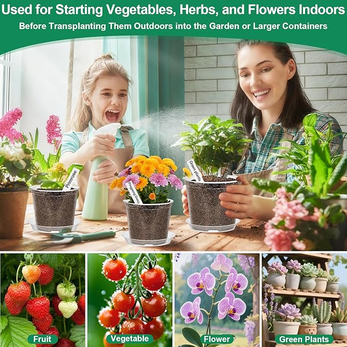 Jollidecor 35-Piece Clear Plastic Plant Nursery Pots with Drainage Holes and Saucers, 4 to 7 Inch Sizes