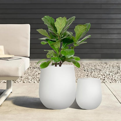 16.9 Inch Plastic Tall Large Planters for Outdoor Plants, Modern Round Tapered Flower Pot for Indoor Plants, Plant Pots with Drainage Holes and Rubber Plug for Home Garden Patio, Chalk Beige