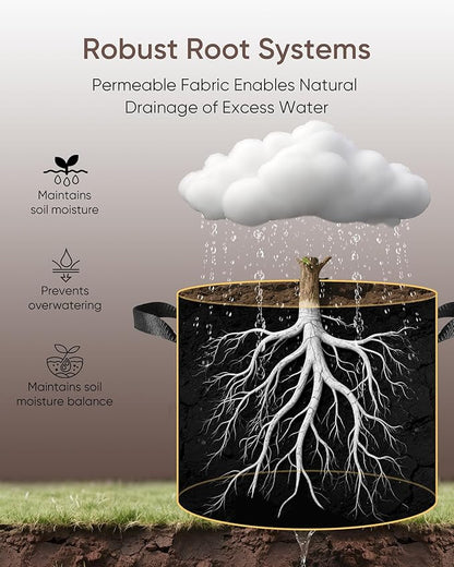 The Growing 5 Pack 7 Gallon Fabric Grow Bags，Thickened Aeration Nonwoven Fabric Plant Pots with Durable Handles,Heavy Duty 300G Planter Pot for Tomato, Fruits, Vegetables and Flowers, Black