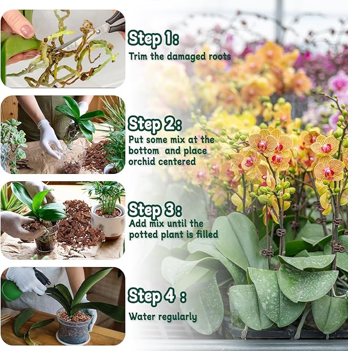 Orchid Potting Mix, 4 Quarts Orchid Bark Potting Mix with Pine Bark, Coco Peat & Perlite, Orchid Bark for Indoor Plants, Orchid Soil with Excellent Water Retention & Ventilation