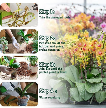 Orchid Potting Mix, 1 Quart Orchid Bark Potting Mix with Pine Bark, Coco Peat & Perlite, Orchid Bark for Indoor Plants, Orchid Soil with Excellent Water Retention & Ventilation