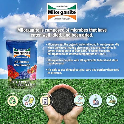 Milorganite All-Purpose Eco-Friendly Slow-Release Nitrogen 6-4-0 Fertilizer, 5 Pound Bag (Pack of 3) - for Lawns, Flowers and Gardens