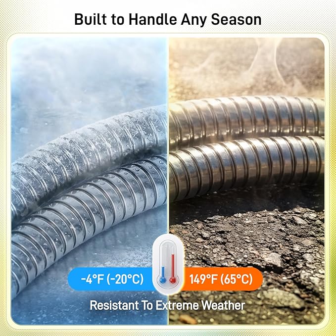 Garden Hose, 50ft 5/8" Stainless Steel Water Hose w/ 10-Mode Spray Nozzle, On/Off Valve, 523 PSI Burst, Anti-Kink, Lightweight All-Weather Flexible, Leakproof 3/4" Brass Male to Female Fittings