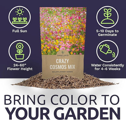 Bulk Cosmos Seeds Wildflower Mixture - 5 Pounds - Over 400,000 Seeds - Pink, Yellow, Orange, Red, Purple and White Mixed Species!