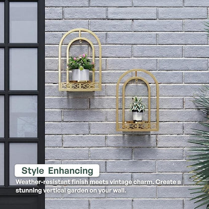 Wall Hanging Planters, Modern Iron Frame for Indoor/Outdoor Plants, Stylish Decor for Living Room, Garden, Patio 3 Pack Gold