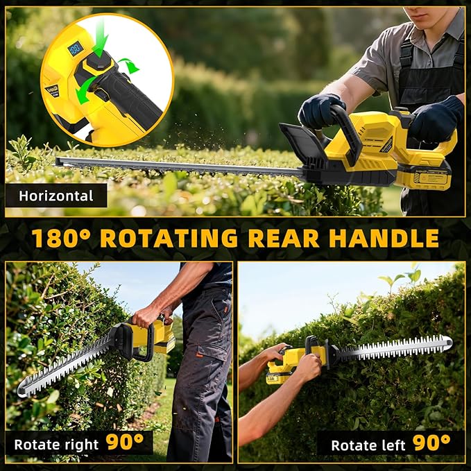 21" Cordless Hedge Trimmer - 21V Portable Electric Bush Trimmer with 2 x 4.0Ah Batteries & Charger & 180° Rotatable Handle & Dual-Action Blade 3/5" Cutting Width for Garden Yard Maintenance