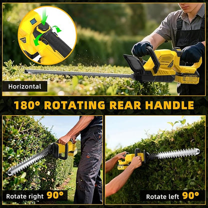 21" Cordless Hedge Trimmer - 21V Portable Electric Bush Trimmer with 2 x 4.0Ah Batteries & Charger & 180° Rotatable Handle & Dual-Action Blade 3/5" Cutting Width for Garden Yard Maintenance