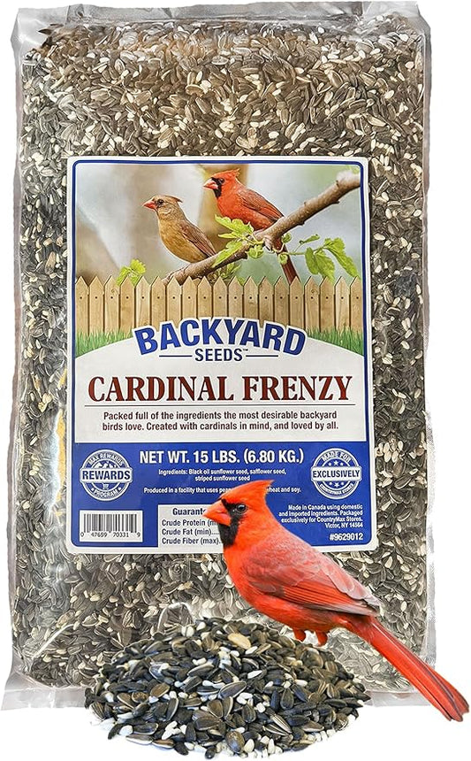 CountryMax Backyard Seeds Cardinal Frenzy Bird Seed Mix 15lbs - Premium Black Oil Sunflower & Safflower, Medium Bag of Wild Bird Food