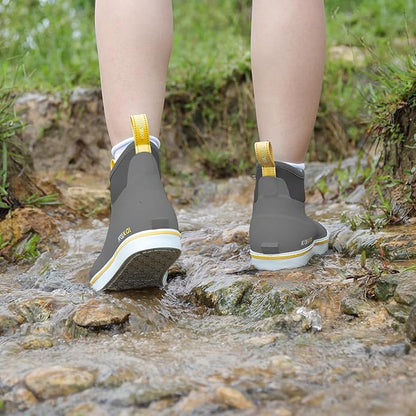 Kalkal Men's Deck Boots, Waterproof Fishing Rain Boots with High Traction, Men's Rubber Boots For Gardening Fishing Boating Camping Sailing