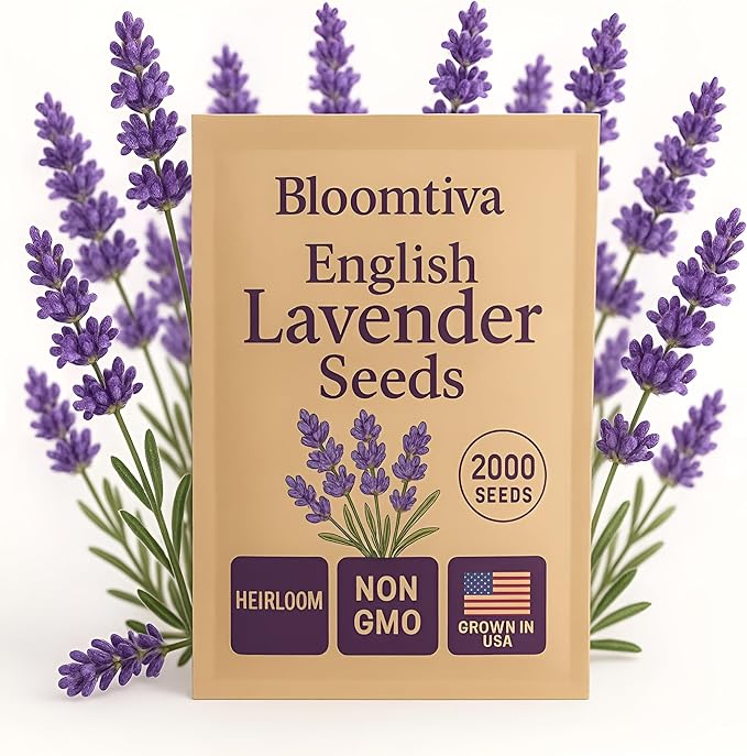 Premium English Lavender Seeds – 2,000 Non-GMO, USA-Grown Herb Seeds for Indoor & Outdoor Planting – High Germination Wildflower (Lavandula angustifolia)