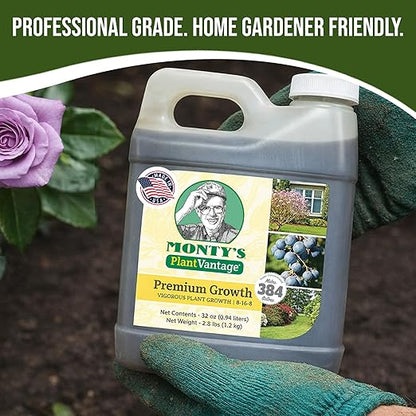 PlantVantage Premium Growth Liquid Plant Food - Liquid Fertilizer for Stronger Stems & Larger Leaves, NPK Fertilizer (8-16-8) with Zinc & Iron, Foliar Spray for Trees, Shrubs & Flower Boost, 32 oz